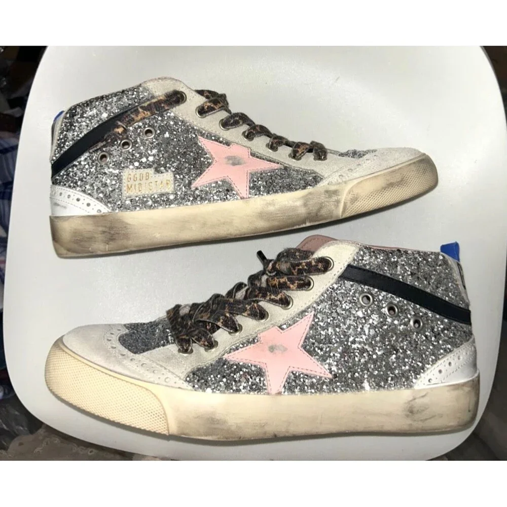 Golden Goose Women's Mid Star Glitter Covered Mid Top Sneakers size 40/9 NWOT
